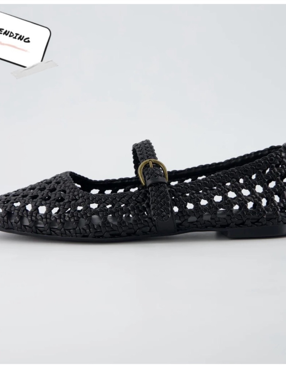 Woven Mary Jane Flat in Black with Buckle Strap